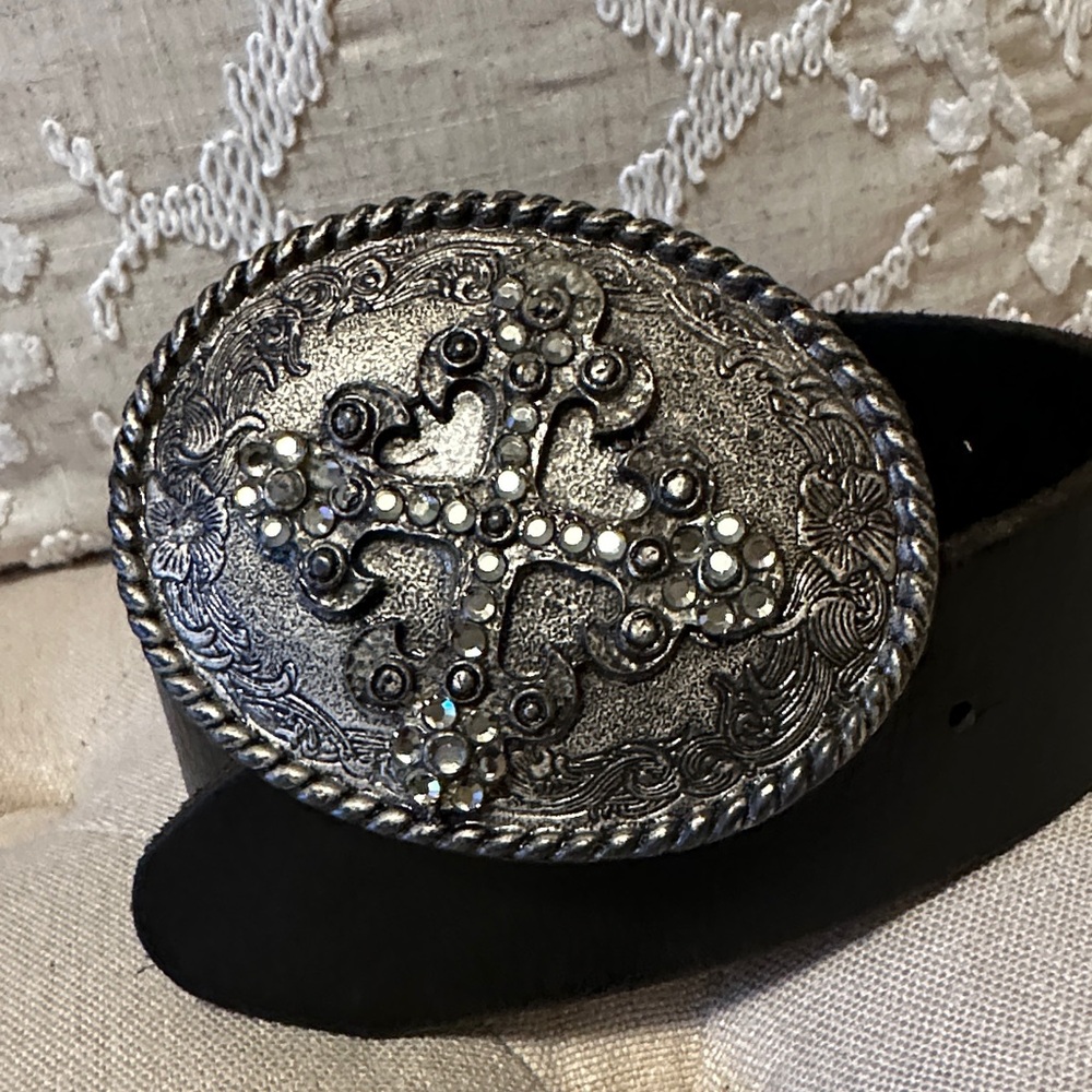 Silver & Rhinestone Cross Belt Buckle